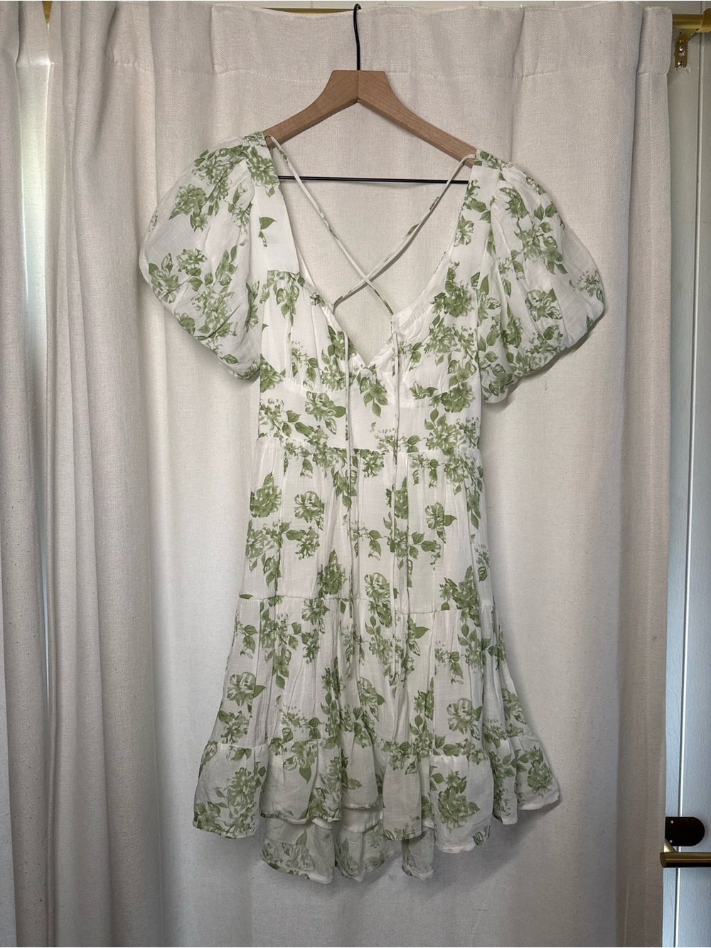 The Vintage Shop White Mini Dress with Sage Floral Print